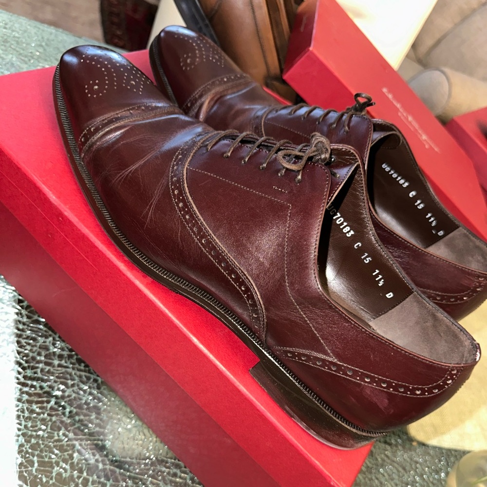 Salvatore Ferragamo Caesy Leather Lace-Up Oxford, Burgundy